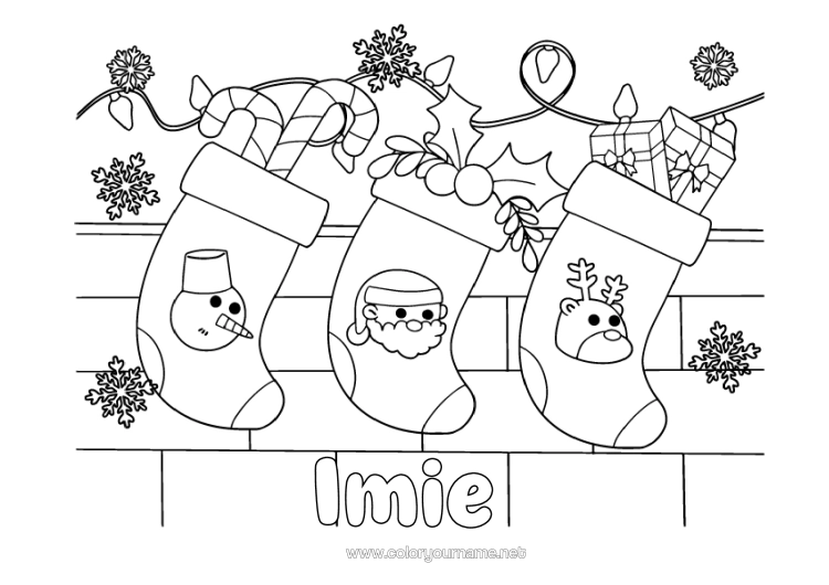 Kolorowanka do wydruku Boże Narodzenie Dekoracje Świąteczne Cukierki Z Jęczmienia Kominek Skarpeta Świąteczna