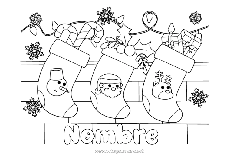 Dibujo para colorear para imprimir Navidad Decoración Navideña Bastón De Caramelo Chimenea Calcetín De Navidad