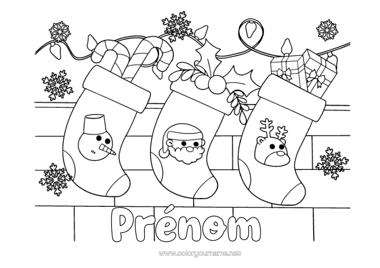 Coloriage à imprimer Noël Décorations De Noël Sucre D'orge Cheminée Chaussette De Noël