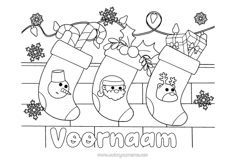 Kleurplaat om af te drukken Kerstmis Kerstversiering Gerstesuiker Open Haard Kerstsok