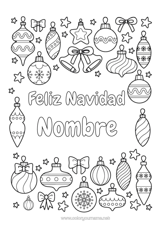 Dibujo para colorear para imprimir Bolas De Navidad Decoración Navideña Mensaje “Feliz Navidad”