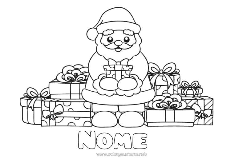 Pagina da colorare da stampare Regali Babbo Natale Natale Kawaii