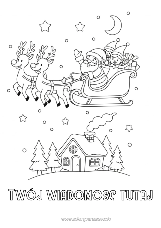 Kolorowanka do wydruku Święty Mikołaj Sanie Świąteczne Skrzaty Listy Psotnych Skrzatów Kolorowanki Dla Skrzatów List Pożegnalny, Do Widzenia Skrzacie