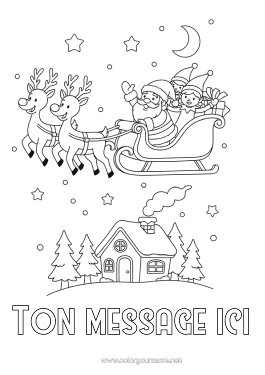 Coloriage à imprimer Père Noël Traîneau Lutins De Noël Lettres De Lutins Farceurs Coloriages Lutins Lettre De Départ, Aurevoir Lutin