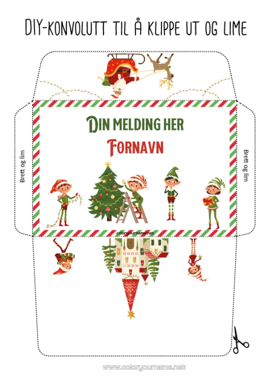 Fargeleggingssiden til utskrift Julealver Konvolutt Utskriftsvennlig Konvolutt Julealvens Reise Julekonvolutt Konvolutt For Nissepost