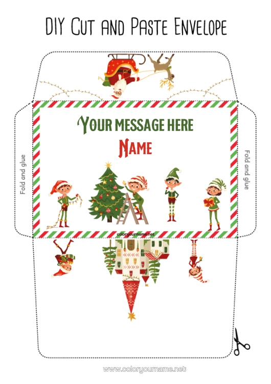Colouring page to print Christmas Elves Envelope Print Envelope Mischievous Elf's Journey Christmas Envelope Envelope For The Christmas Trickster Elf's Mail