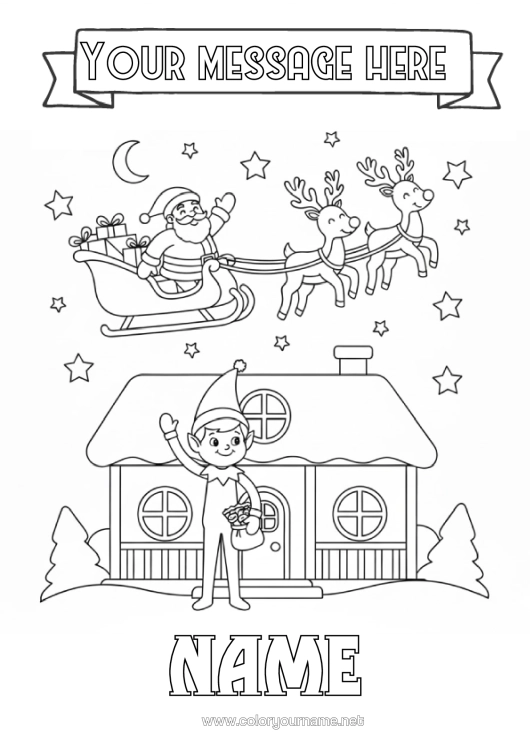Colouring page to print Father Christmas Sledge Christmas Elves Letters From Mischievous Elves Elf Colouring Pages House Departure Letter, Goodbye Elf