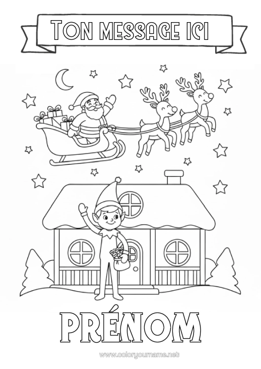 Coloriage à imprimer Père Noël Traîneau Lutins De Noël Lettres De Lutins Farceurs Coloriages Lutins Maison Lettre De Départ, Aurevoir Lutin