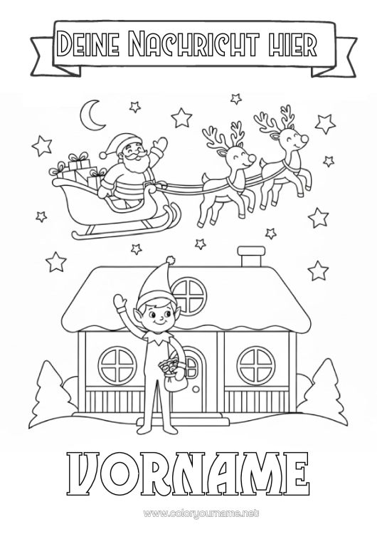 Malvorlage zum Ausdrucken Weihnachtsmann Schlitten Weihnachtself Elfenstreiche-Briefe Elfen Ausmalbilder Haus Elf Abschiedsbrief