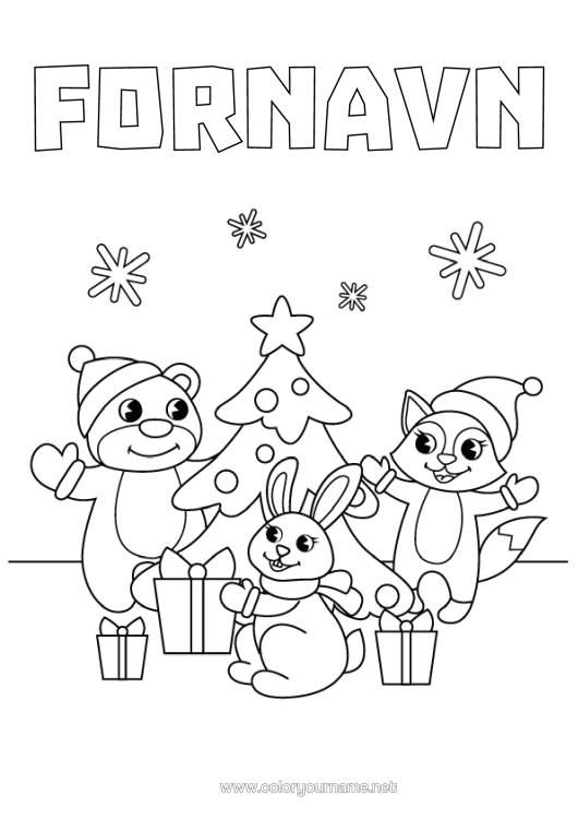 Fargeleggingssiden til utskrift Bjørn Juletre Jul Ekorn Kanin Enkle Fargelegginger Skogsdyr Julelue