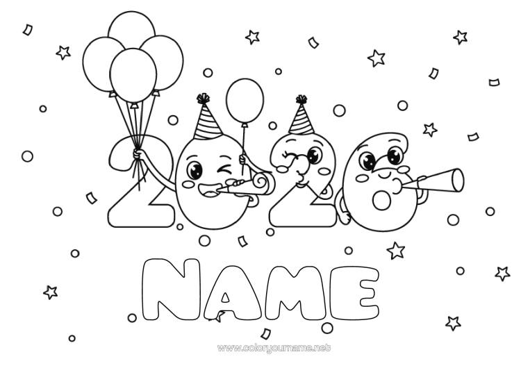 Colouring page to print Balloons Party 2026