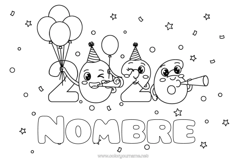 Dibujo para colorear para imprimir Globos Fiesta 2026