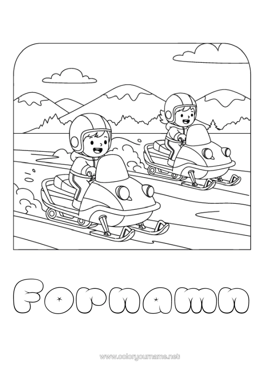 Färgläggningssida att skriva ut Snö Barn Övriga Fordon Snöskoter