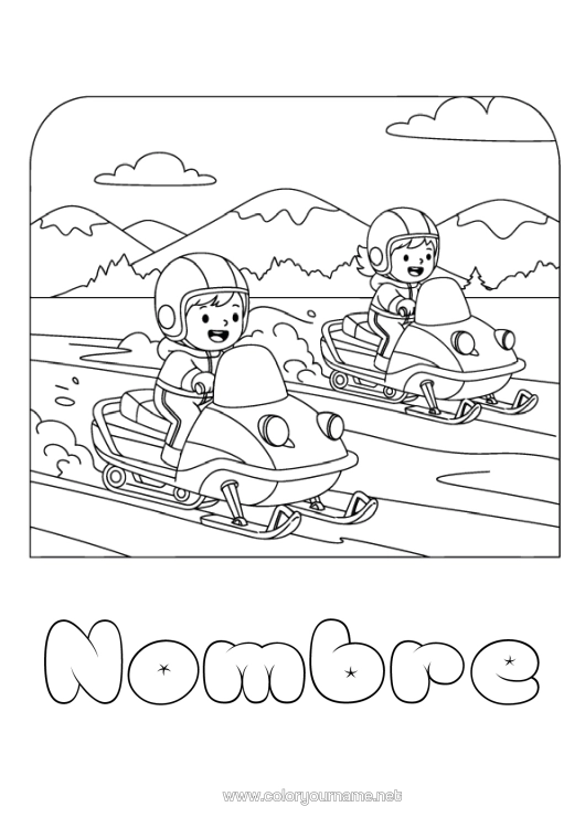 Dibujo para colorear para imprimir Nieve Niño Otros Vehículos Motoneve