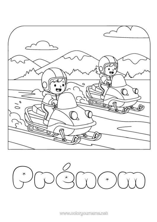 Coloriage à imprimer Neige Enfant Autres Véhicules Motoneige