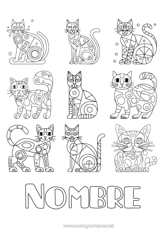 Dibujo para colorear para imprimir Cat Animales Perros Y Gatos Formas Geométricas