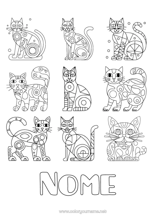 Página de desenho para imprimir Gato Animal Cães E Gatos Formas Geométricas