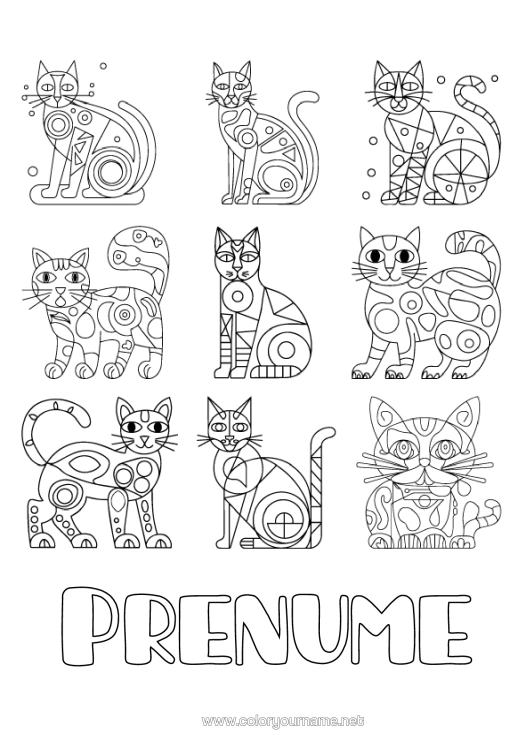 Pagină de colorat de imprimat Pisică Animal Câini Și Pisici Forme Geometrice