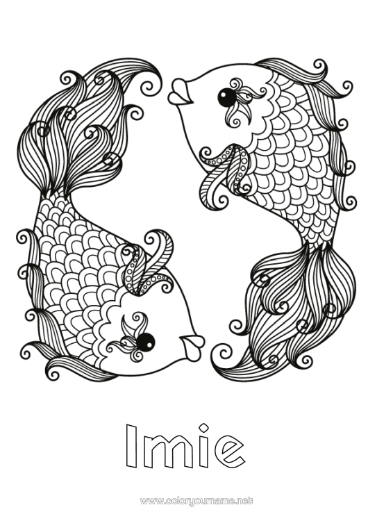 Kolorowanka do wydruku Zwierzę Ryba Znak Zodiaku Zwierzęta Morskie Lub Wodne Znaki Zodiaku