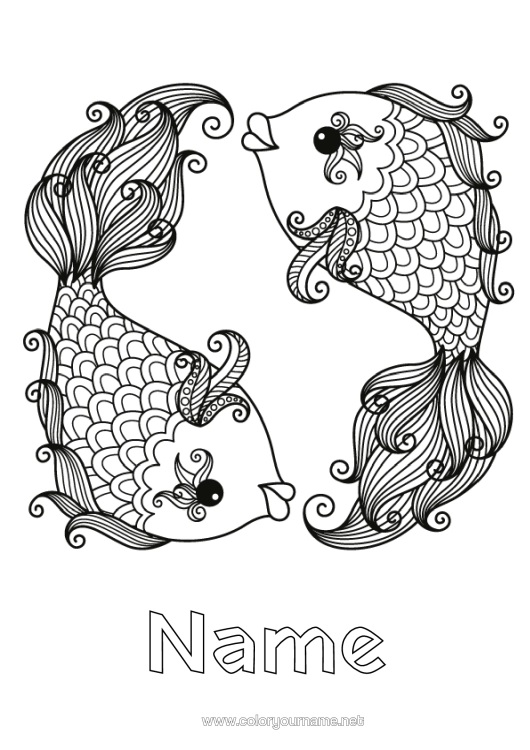 Colouring page to print Animal Fish Zodiac Sign Marine Or Aquatic Animals Zodiac Signs