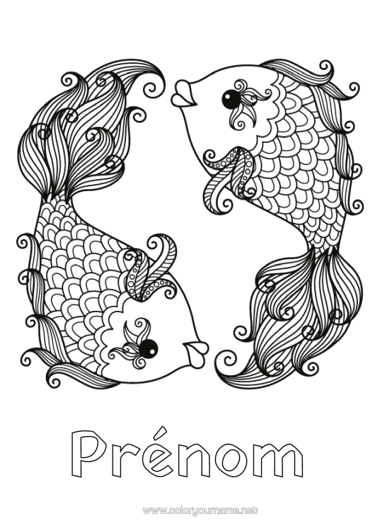 Coloriage à imprimer Animal Poisson Signe Astrologique Animaux Marins Ou Aquatique Signes Du Zodiaque