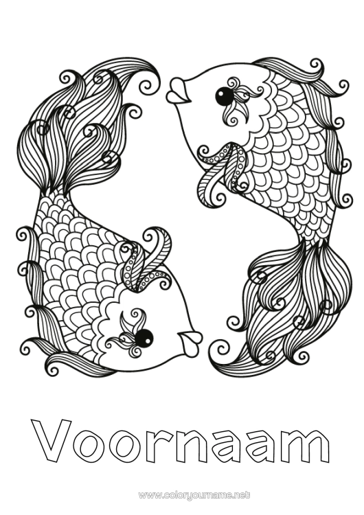 Kleurplaat om af te drukken Dier Vis Sterrenbeeld Zeedieren Sterrenbeelden