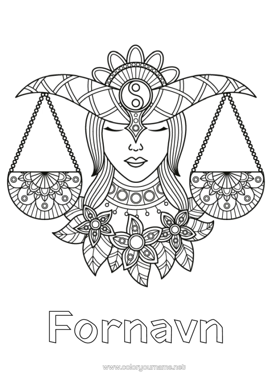 Farvelægningssiden til udskrivning Zentangle Stjernetegn Stjernetegn