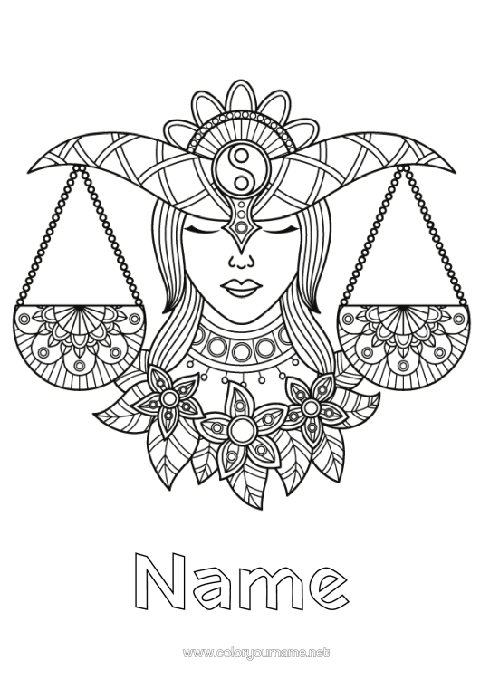 Colouring page to print Zentangle Zodiac Sign Zodiac Signs