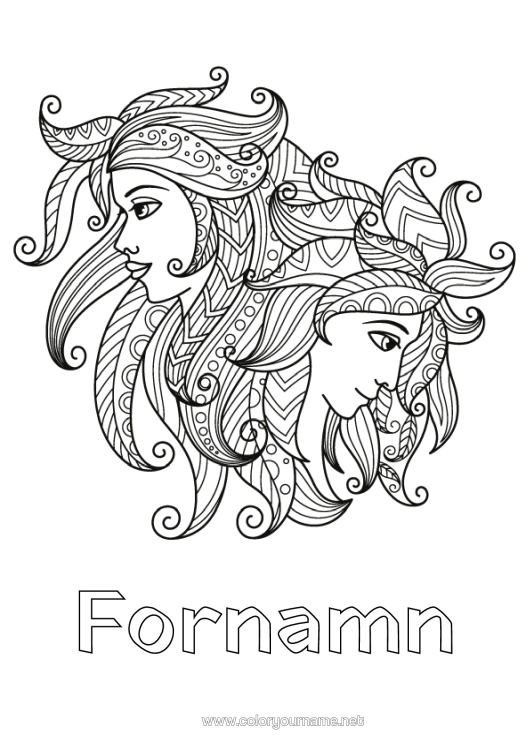 Färgläggningssida att skriva ut Zentangle Stjärntecken Stjärntecken