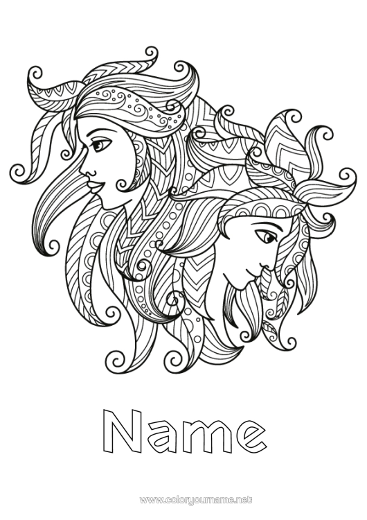 Coloring page to print Zentangle Astrological Sign Zodiac Signs