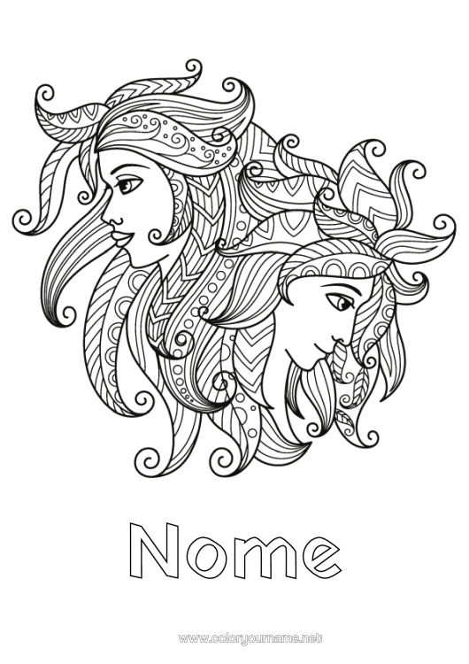 Pagina da colorare da stampare Zentangle Segno Zodiacale Segni Zodiacali