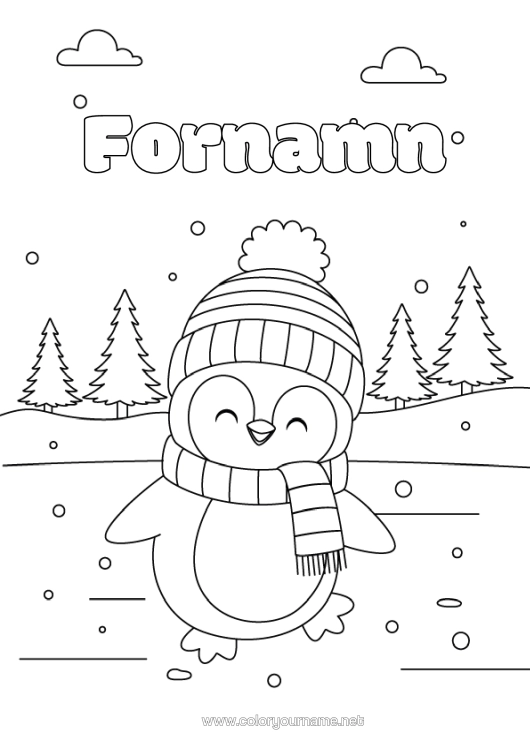 Färgläggningssida att skriva ut Snö Vinter Pingvin, Pinguin Fåglar Och Flygande Däggdjur Sjal Vintermössa