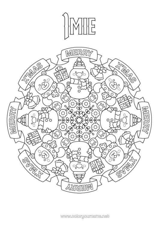 Kolorowanka do wydruku Prezenty Renifer Bałwanek Mandala Boże Narodzenie Zwierzęta Leśne