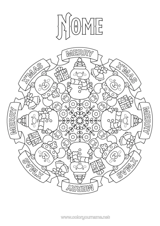 Pagina da colorare da stampare Regali Renna Pupazzo Di Neve Mandala Natale Animali Della Foresta