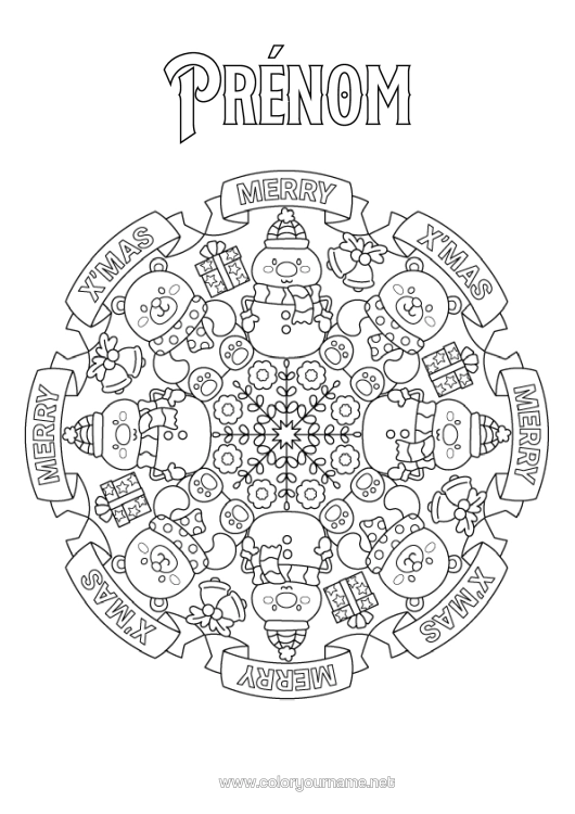 Coloriage à imprimer Cadeaux Renne Bonhomme De Neige Mandala Noël Animaux De La Forêt
