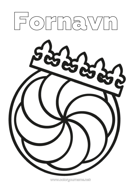 Fargeleggingssiden til utskrift Kronen Epifani. Enkle Fargelegginger Kongens Kake