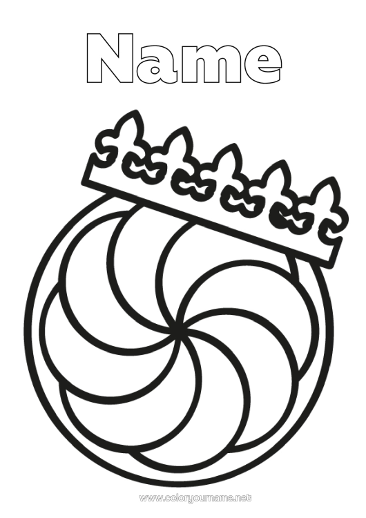 Colouring page to print Crown Epiphany Easy Colouring Pages Kings' Cake