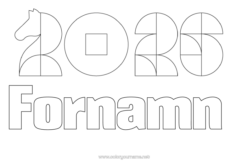 Färgläggningssida att skriva ut Häst Kinesiskt Nyår Gårdsdjur 2026