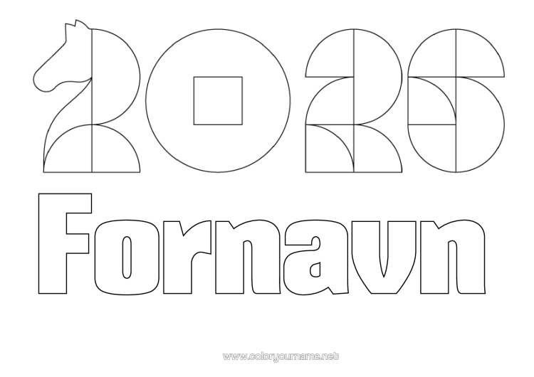 Fargeleggingssiden til utskrift Hest Kinesisk Nyttår Gårdsdyr 2026