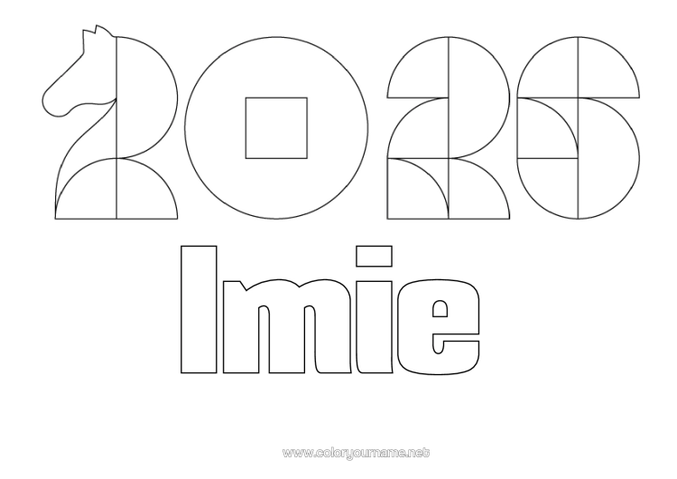 Kolorowanka do wydruku Koń Chiński Nowy Rok Zwierzęta Gospodarskie 2026