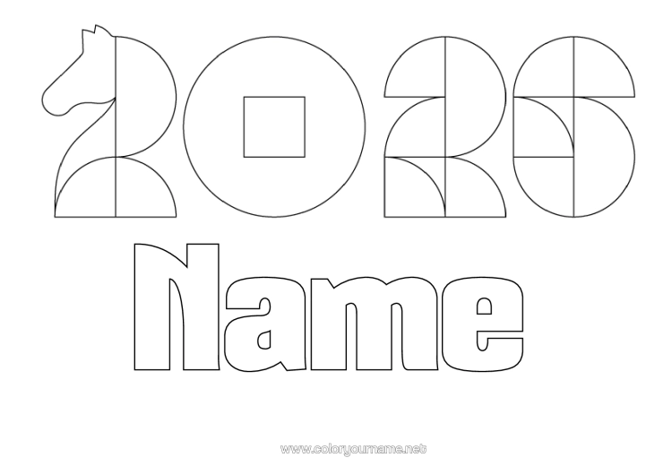 Coloring page to print Horse Chinese New Year Farm Animals 2026