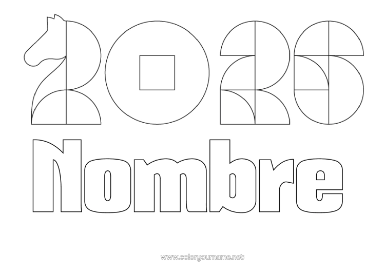 Dibujo para colorear para imprimir Caballo Año Nuevo Chino Animales De Granja 2026