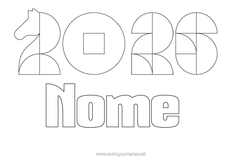 Pagina da colorare da stampare Cavallo Capodanno Cinese Animali Da Fattoria 2026