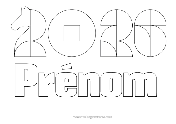 Coloriage à imprimer Cheval Nouvel An Chinois Animaux De La Ferme 2026