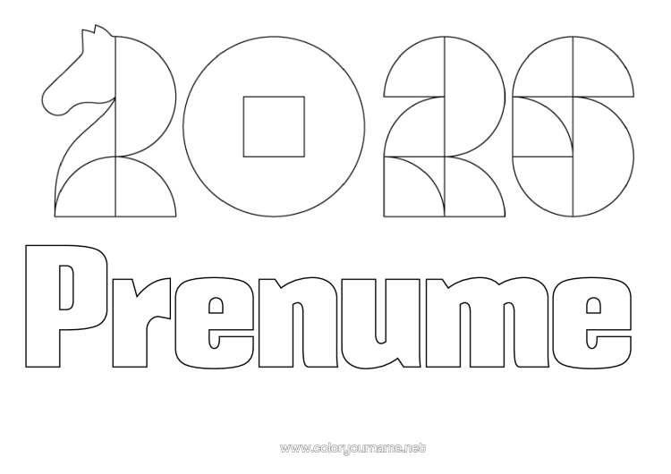 Pagină de colorat de imprimat Cal Anul Nou Chinezesc Animale De Fermă 2026