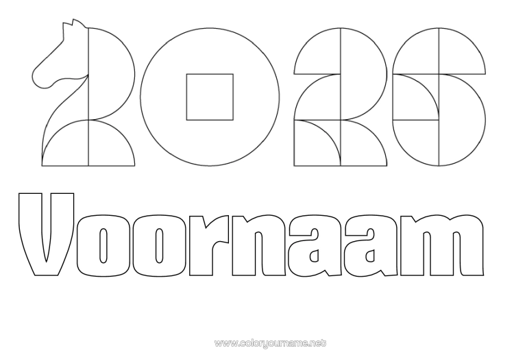 Kleurplaat om af te drukken Paard Chinees Nieuwjaar Boerderijdieren 2026