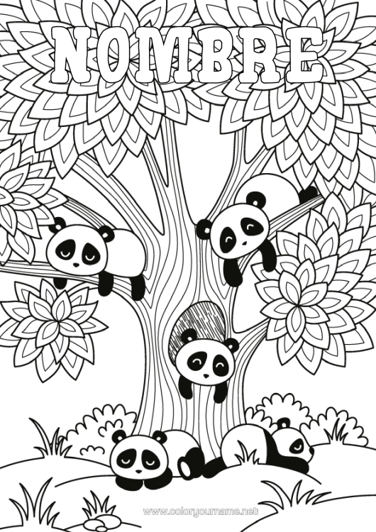 Dibujo para colorear para imprimir Calma Y Zen Animales Panda Árbol Dibujos Complejos Para Colorear Zentangle Otros Animales Del Mundo