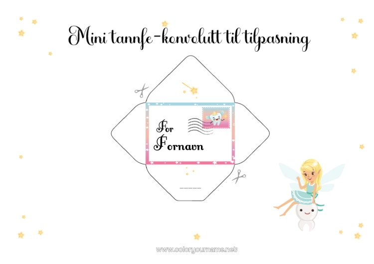 Fargeleggingssiden til utskrift Melketann Tannfeen Dyr Tannfeens brev Konvolutt Utskriftsvennlig konvolutt