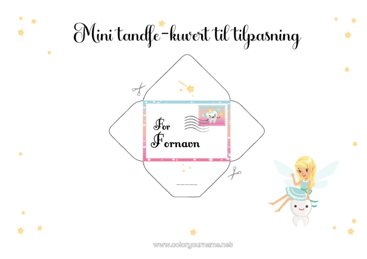 Farvelægningssiden til udskrivning Mælketand Tandfe Dyr Tandfeens Brev Kuvert Trykt kuvert