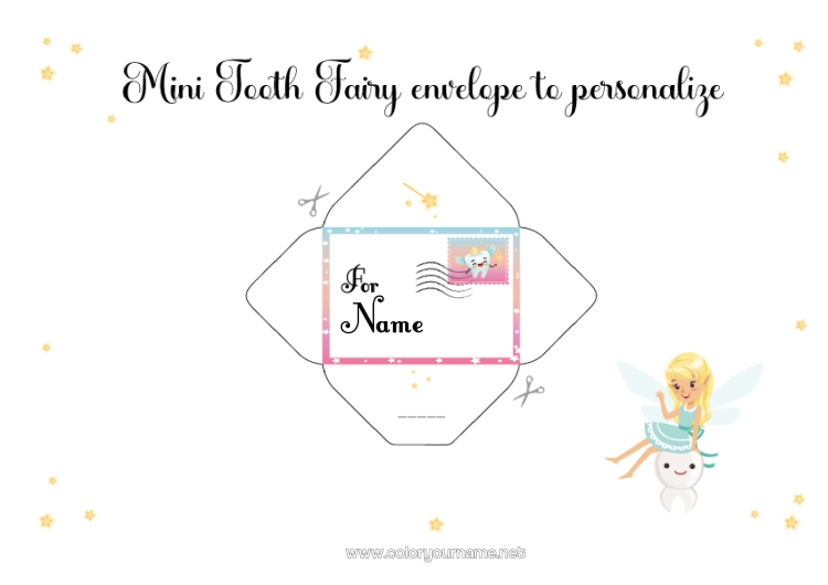 Coloring page to print Milk tooth Tooth Fairy Mail from the Tooth Fairy Envelope Envelope to print